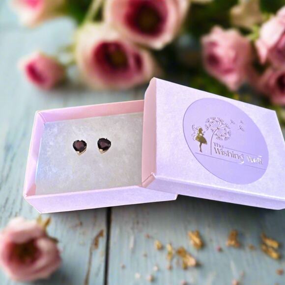 10k Solid Gold 2.30 Carat Garnet Heart Shaped Earrings - Picture 4 of 9